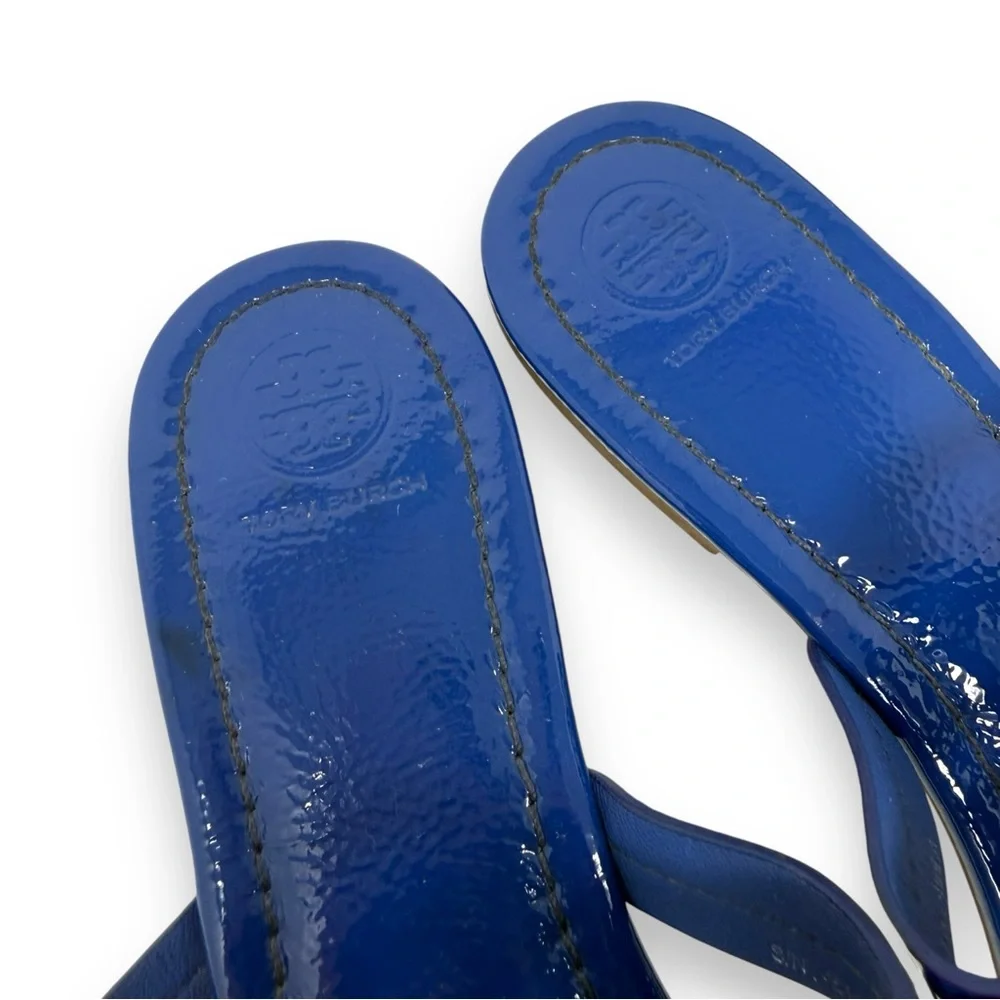 Tory Burch Nautical Blue Patent Leather Miller Thong Sandals 9 Women’s - Picture 2 of 11